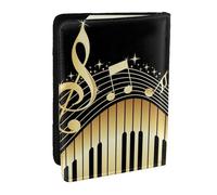 Wykjtwo Nota musicale per pianoforte stampata, Porta passaporto da viaggio in pelle PU Custodia per passaporto Copertine per passaporto da 6,5 pollici
