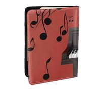 Wykjtwo Nota musicale per pianoforte stampata, Porta passaporto da viaggio in pelle PU Custodia per passaporto Copertine per passaporto da 6,5 pollici