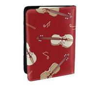 Wykjtwo Nota rossa di violino musicale, Porta passaporto da viaggio in pelle PU Custodia per passaporto Copertine per passaporto da 6,5 pollici