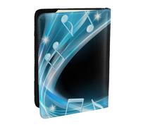 Wykjtwo Note musicali astratte blu gratuite con luce al neon, Porta passaporto da viaggio in pelle PU Custodia per passaporto Copertine per passaporto da 6,5 pollici