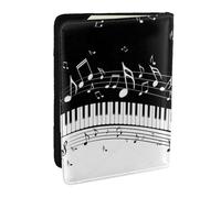 Wykjtwo Note musicali volanti Tasti del pianoforte musicale, Porta passaporto da viaggio in pelle PU Custodia per passaporto Copertine per passaporto da 6,5 pollici