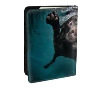 Wykjtwo Nuoto del cane Labrador Retriever nero, Porta passaporto da viaggio in pelle PU Custodia per passaporto Copertine per passaporto da 6,5 pollici