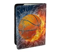 Wykjtwo Palla da basket su fuoco e acqua, Porta passaporto da viaggio in pelle PU Custodia per passaporto Copertine per passaporto da 6,5 pollici