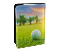 Wykjtwo Pallina da golf verde stampata al tramonto, Porta passaporto da viaggio in pelle PU Custodia per passaporto Copertine per passaporto da 6,5 pollici