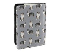 Wykjtwo Pastore australiano Blue Merle Cane Grigio semplice, Porta passaporto da viaggio in pelle PU Custodia per passaporto Copertine per passaporto da 6,5 pollici