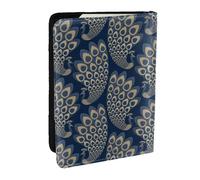 Wykjtwo Pavone Art Déco in oro blu, Porta passaporto da viaggio in pelle PU Custodia per passaporto Copertine per passaporto da 6,5 pollici