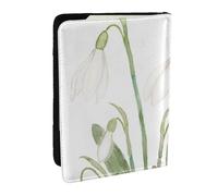 Wykjtwo Pittura ad acquerello botanico fiore bianco bucaneve, Porta passaporto da viaggio in pelle PU Custodia per passaporto Copertine per passaporto da 6,5 pollici