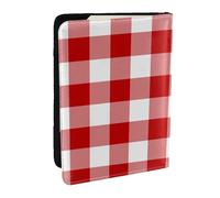 Wykjtwo Plaid rosso e bianco, Porta passaporto da viaggio in pelle PU Custodia per passaporto Copertine per passaporto da 6,5 pollici