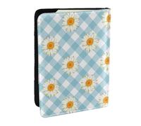 Wykjtwo Retro margherite fiori blu motivo a quadri, Porta passaporto da viaggio in pelle PU Custodia per passaporto Copertine per passaporto da 6,5 pollici