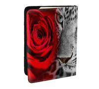 Wykjtwo Rosa rossa leopardata, Porta passaporto da viaggio in pelle PU Custodia per passaporto Copertine per passaporto da 6,5 pollici