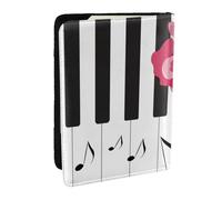 Wykjtwo Rosa Rossa Sulle Note Musicali Del Piano, Porta passaporto da viaggio in pelle PU Custodia per passaporto Copertine per passaporto da 6,5 pollici