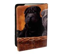Wykjtwo Shar Pei Cucciolo Nero Cani Piccoli Cucciolo Grigio Animali Domestici, Porta passaporto da viaggio in pelle PU Custodia per passaporto Copertine per passaporto da 6,5 pollici