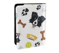 Wykjtwo Sorridente cane Border Collie, Porta passaporto da viaggio in pelle PU Custodia per passaporto Copertine per passaporto da 6,5 pollici