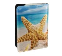 Wykjtwo Spiaggia dell'oceano di conchiglie di stelle marine, Porta passaporto da viaggio in pelle PU Custodia per passaporto Copertine per passaporto da 6,5 pollici