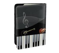 Wykjtwo Stampa del modello di pianoforte per chitarra, Porta passaporto da viaggio in pelle PU Custodia per passaporto Copertine per passaporto da 6,5 pollici