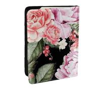 Wykjtwo Stampa di fiori di peonia rosa, Porta passaporto da viaggio in pelle PU Custodia per passaporto Copertine per passaporto da 6,5 pollici