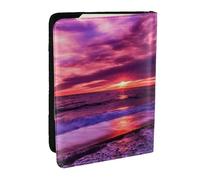 Wykjtwo Stampa rosa tramonto sulla spiaggia, Porta passaporto da viaggio in pelle PU Custodia per passaporto Copertine per passaporto da 6,5 pollici