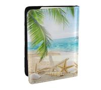 Wykjtwo Stelle marine Beach Sea Palms stampate, Porta passaporto da viaggio in pelle PU Custodia per passaporto Copertine per passaporto da 6,5 pollici