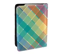 Wykjtwo Strisce di plaid multicolore arcobaleno colorato, Porta passaporto da viaggio in pelle PU Custodia per passaporto Copertine per passaporto da 6,5 pollici