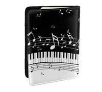 Wykjtwo Tasti del pianoforte con note musicali, Porta passaporto da viaggio in pelle PU Custodia per passaporto Copertine per passaporto da 6,5 pollici