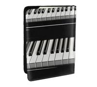 Wykjtwo Tasti del pianoforte stampati in bianco e nero, Porta passaporto da viaggio in pelle PU Custodia per passaporto Copertine per passaporto da 6,5 pollici