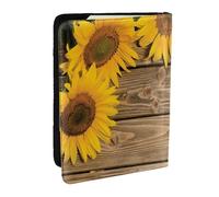Wykjtwo Tre Girasoli Su Legno, Porta passaporto da viaggio in pelle PU Custodia per passaporto Copertine per passaporto da 6,5 pollici