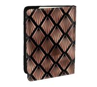 Wykjtwo Ventagli Art Déco in oro rosa su nero, Porta passaporto da viaggio in pelle PU Custodia per passaporto Copertine per passaporto da 6,5 pollici