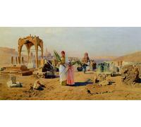 WYKUJMYTO Dipinti Famosi Stampa su Tela Astratto Mural Dipinto Figure recanti foglie di palma alla periferia del Cairo Byxavier Kosler Per la Decorazione del Soggiorno 60x90cm