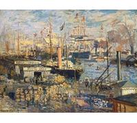 WYKUJMYTO Dipinti Famosi Stampa su Tela Astratto Mural Dipinto Grand Quai A Le Havre Di Claude Monet Per la Decorazione del Soggiorno 60x90cm