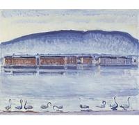 WYKUJMYTO Dipinti Famosi Stampa su Tela Astratto Mural Dipinto Il lago di Ginevra con il Mont Salève e i cigni di Ferdinand Hodler Per la Decorazione del Soggiorno 60x90cm