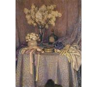 WYKUJMYTO Dipinti Famosi Stampa su Tela Astratto Mural Dipinto la Table Purple Harmony di Henri Eugene Augustin Le Sidaner Per la Decorazione del Soggiorno 60x90cm