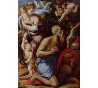 WYKUJMYTO Dipinti Famosi Stampa su Tela Astratto Mural Dipinto la Tentazione di San di Giorgio Vasari Per la Decorazione del Soggiorno 60x90cm