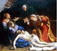 WYKUJMYTO Dipinti Famosi Stampa su Tela Astratto Mural Dipinto le Tre Marie il Cristo morto compianto di Annibale Carracci Per la Decorazione del Soggiorno 60x90cm
