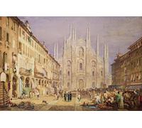 WYKUJMYTO Dipinti Famosi Stampa su Tela Astratto Mural Dipinto Milano Piazza del Duomo di Samuel Prout Per la Decorazione del Soggiorno 60x90cm