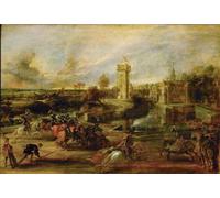 WYKUJMYTO Dipinti Famosi Stampa su Tela Astratto Mural Dipinto Paesaggio con torneo davanti al castello di Steen di Peter Paul Rubens Per la Decorazione del Soggiorno 60x90cm