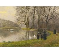 WYKUJMYTO Dipinti Famosi Stampa su Tela Astratto Mural Dipinto Passeggiata sul lago di Marie francois Firmin girard Per la Decorazione del Soggiorno 60x90cm