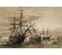 WYKUJMYTO Dipinti Famosi Stampe Artistiche su Tela Olio Dipinto su Tela Coal Brigs sulla spiaggia di Brighton di John Constable Per la Decorazione della Camera da Letto 60x90cm