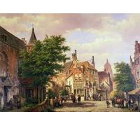 WYKUJMYTO Dipinti Famosi Stampe Artistiche su Tela Olio Dipinto su Tela Figure a un bivio ad Amsterdam di Willem Koekkoek Per la Decorazione della Camera da Letto 60x90cm