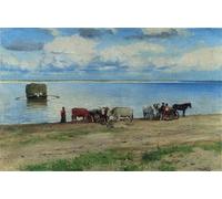 WYKUJMYTO Dipinti Famosi Stampe Artistiche su Tela Olio Dipinto su Tela la traversata del Dnepr di Sergey Ivanovich Svetoslavsky Per la Decorazione della Camera da Letto 60x90cm