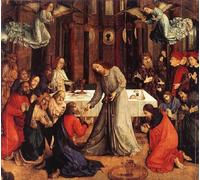 WYKUJMYTO Dipinti Famosi Stampe Artistiche su Tela Olio Dipinto su Tela l'Istituzione dell'Eucaristia di Joos Van Wassenhove Per la Decorazione della Camera da Letto 60x90cm
