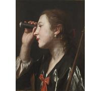 WYKUJMYTO Dipinti Famosi Stampe Artistiche su Tela Olio Dipinto su Tela Ragazza che guarda attraverso un cannocchiale di Pietro Antonio Rotari Per la Decorazione della Camera da Letto 60x90cm
