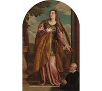 WYKUJMYTO Dipinti Famosi Stampe Artistiche su Tela Olio Dipinto su Tela Santa Lucia e un donatore di Paolo Veronese Per la Decorazione della Camera da Letto 60x90cm