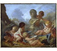 WYKUJMYTO Dipinto su Tela Classico Stampe Immagine Stampe Pittura Allegorie Des Arts Cinque piccoli amori associati a diverse arti Scultura di François Boucher Per la Decorazione dell'ufficio 60x90cm