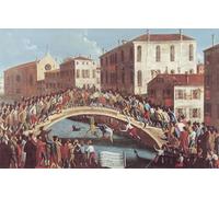 WYKUJMYTO Dipinto su Tela Classico Stampe Immagine Stampe Pittura Battaglia di bastoni sul Ponte Santa Fosca Venezia di Gabriele Bella Per la Decorazione dell'ufficio 60x90cm
