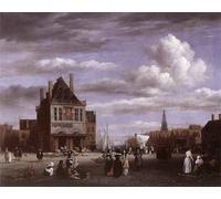 WYKUJMYTO Dipinto su Tela Classico Stampe Immagine Stampe Pittura la Piazza Dam ad Amsterdam di Jacob Van Ruisdael Per la Decorazione dell'ufficio 60x90cm