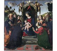 WYKUJMYTO Dipinto su Tela Classico Stampe Immagine Stampe Pittura Lady col Bambino in trono circondata da Piero Di Cosimo Per la Decorazione dell'ufficio 60x90cm