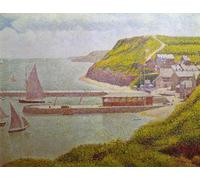 WYKUJMYTO Dipinto su Tela Classico Stampe Immagine Stampe Pittura L'alta marea del porto esterno di Porten-Bessin di Georges Seurat Per la Decorazione dell'ufficio 60x90cm