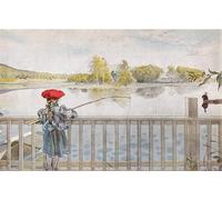 WYKUJMYTO Dipinto su Tela Classico Stampe Immagine Stampe Pittura Lisbeth Fishing di Carl Larsson Per la Decorazione dell'ufficio 60x90cm