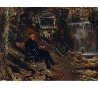 WYKUJMYTO Dipinto su Tela Classico Stampe Immagine Stampe Pittura lo scrittore Hermann Rollett Alla cascata di Anton Romako Per la Decorazione dell'ufficio 60x90cm