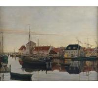 WYKUJMYTO Dipinto su Tela Classico Stampe Immagine Stampe Pittura Porto di Randers di Johan Rohde Per la Decorazione dell'ufficio 60x90cm